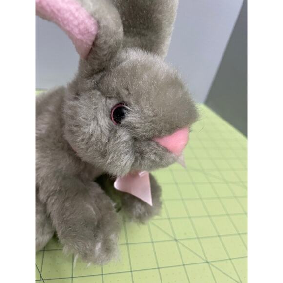 Animal Adventure Bunny Rabbit Realistic Gray 10” Plush Stuffed Animal Pink Bow - Picture 4 of 7